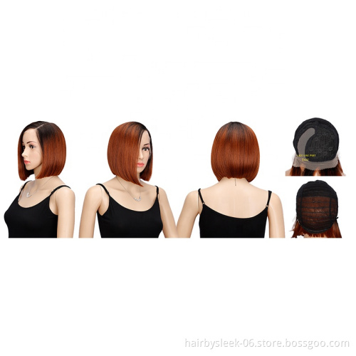 Bob straight synthetic wig front lace for black women deep straight wave lace middle part swiss lace synthetic wigs